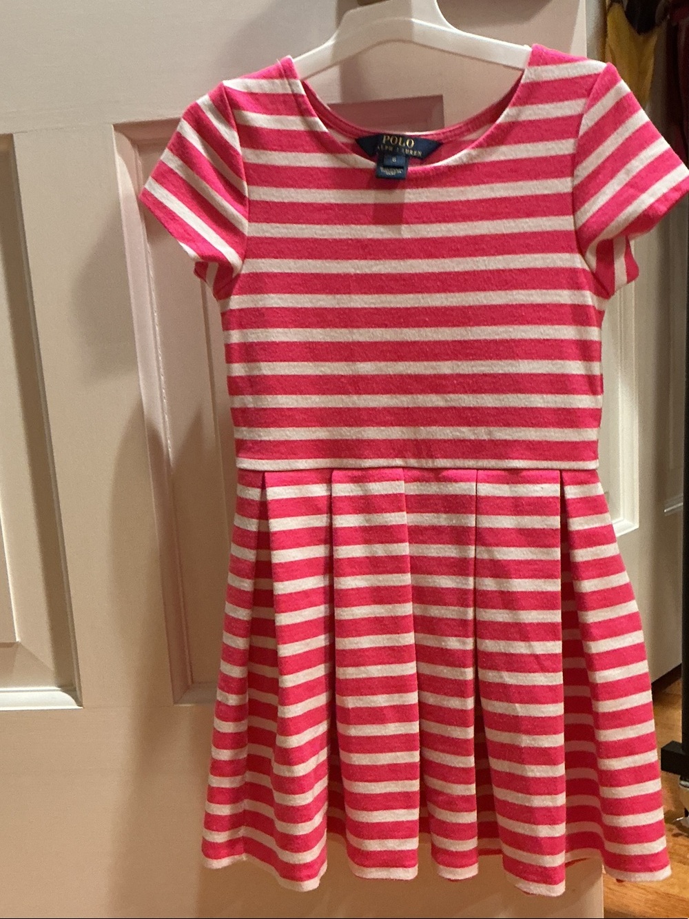 Polo by Ralph Lauren Hot Pink and White Stripe Knit Fit-and-Flare Dress